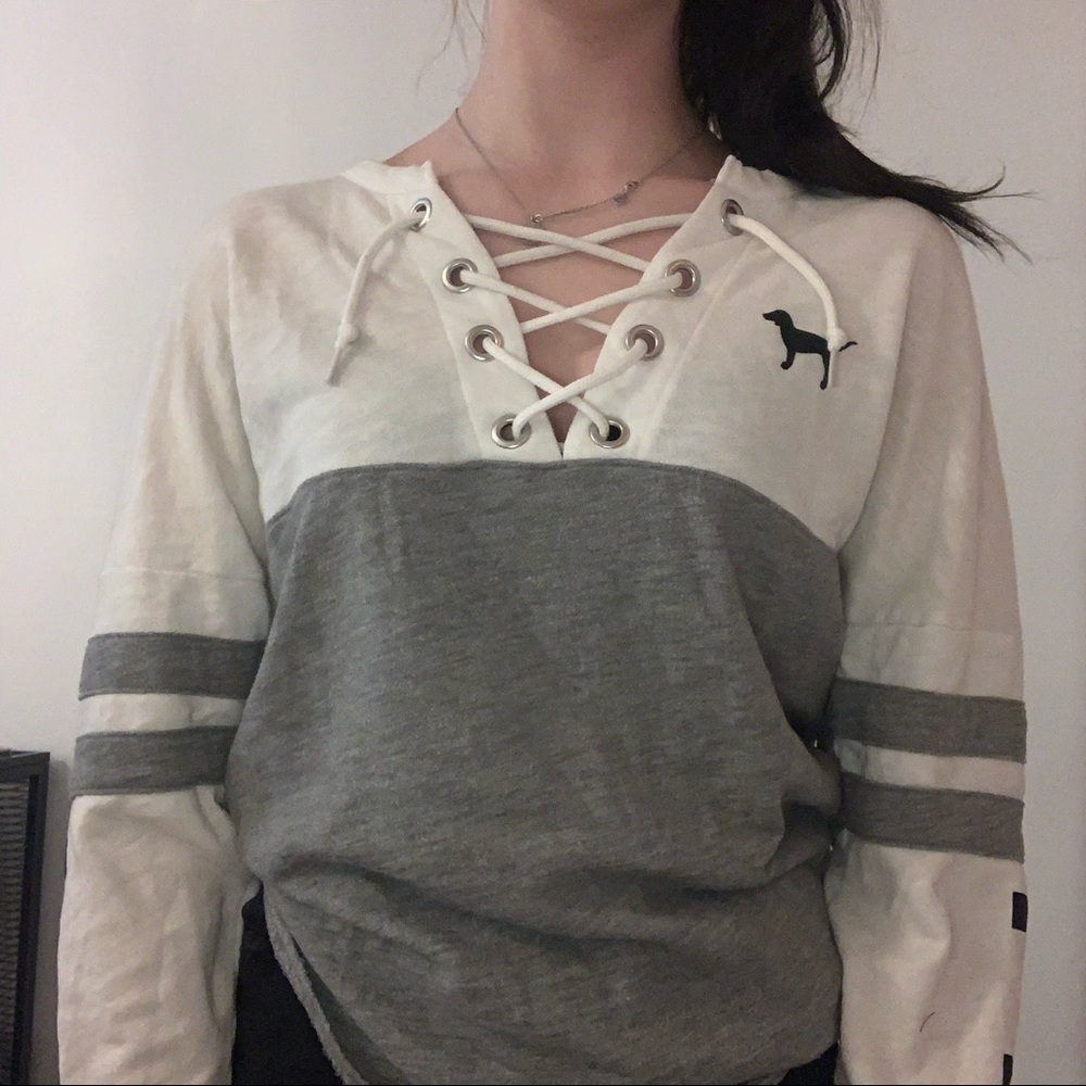 Pink lace up sweatshirt